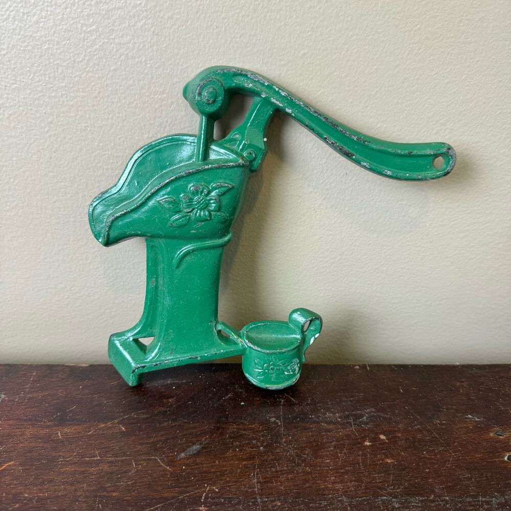 Vintage 60s 70s Sexton Cast Iron Metal Chippy Green Water pump wall decor